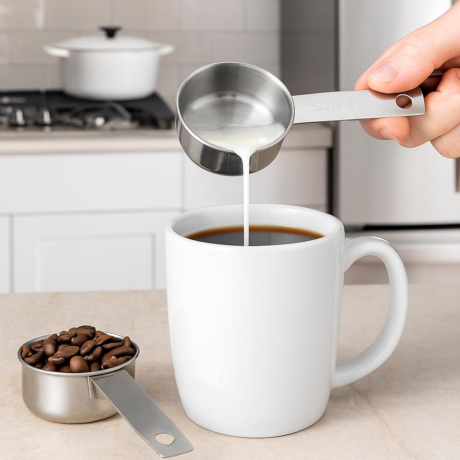 4 Pcs 1/4 Cup Measuring Cup, 60 ml Stainless Steel Measuring Cup, Single Inner Scale Metal 1/4 Cups for Coffee Cooking Baking