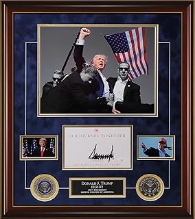 New England Picture Donald Trump Original Hand Signed Autograph with Iconic Assassination Attempt Fight! Photo and Commemorative Art - James Spence Authentication
