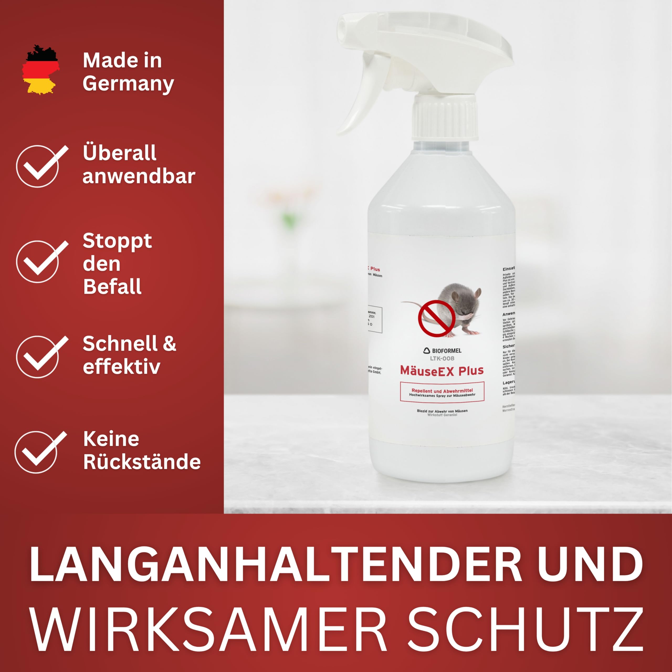 BIOFORMEL Mäuse Ex Spray Plus 5L - Mäuseabwehr & Rattenabwehr - Mäuse vertreiben Abwehrmittel Ratten - Mäusebekämpfung Indoor & Outdoor - Anti Ratten - Spray Mausspray - Wirkstoff Geraniol
