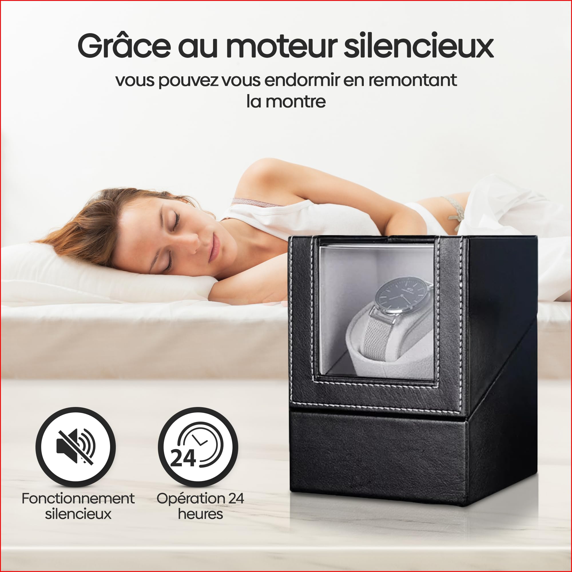 Olvy Remontoir Montre Automatique, Boîte de Remontoir de Montre, Watch Winder, Moteur Extrêmement Silencieux, Coussin de Montre Flexible