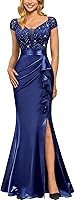 MIUSOL Women's Vintage V-Neck Ruffle Split Mermaid Maxi Evening Formal Dress