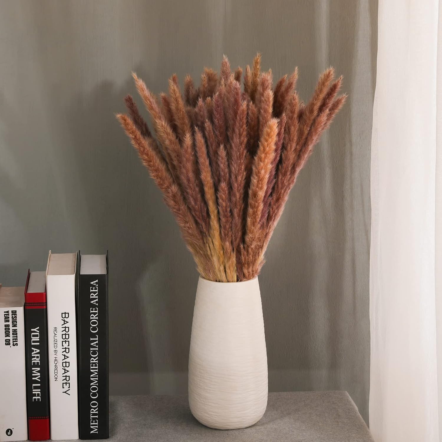 Dried Pampas Grass 100 Stems, Fluffy Pompous Boho Reeds, Natural Brown Pampasgrass Bouquet for Wedding Farmhouse Rustic Home Decor