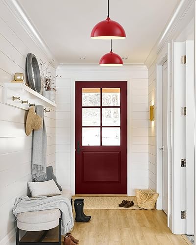 Miniatura 7 de Lámparas colgantes industriales, lámpara colgante de cúpula roja de 11.8 pulgadas sobre isla de cocina, paquete de 3, lámpara colgante de techo