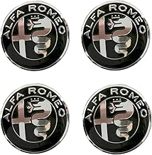 4 x 50 mm Wheel Centre Caps Stickers Compatible with Alfa Romeo Auto 147 156 GT Giulia Mito Black Mirror Black Rims Alloy Wheel Cups