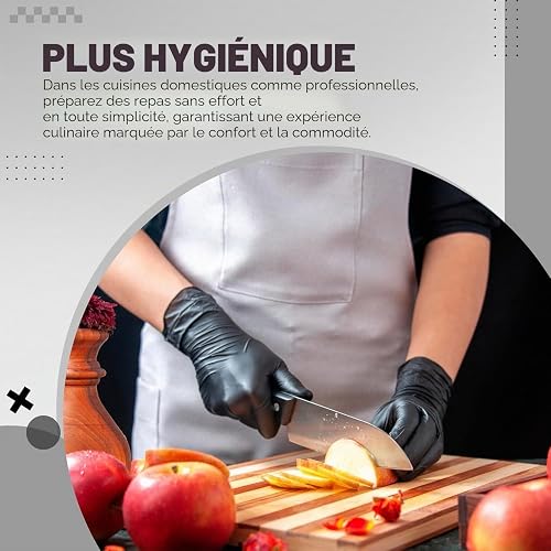K-MART Gants jetables multi-usages en nitrile noir, non poudrés gant nitrile extra résistants - Boîte de 100 (noir, Large) - 4