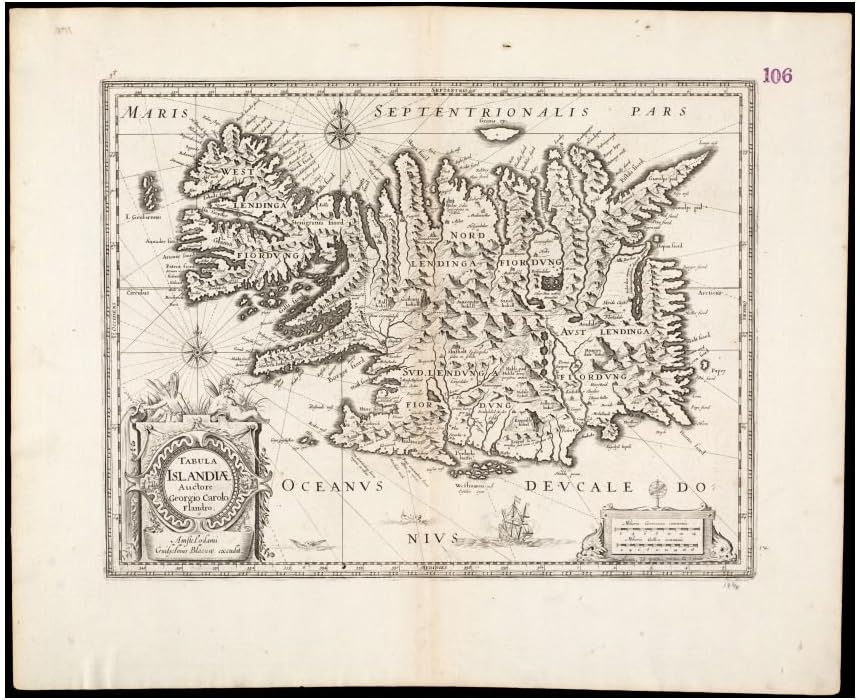 1660 Map Iceland Tabula Islandiae Collection of Old maps Map|of Iceland. Relief Shown pictorially.|Historic Antique Vintage Reprint|Ready to Frame