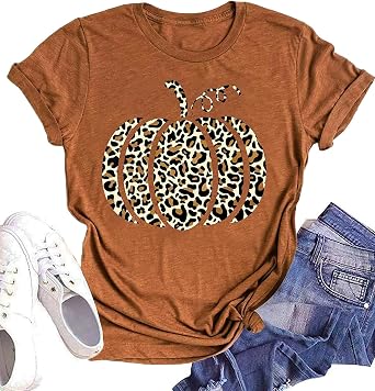 Fall Shirts for Women Halloween Pumpkin Graphic Tees Thanksgiving Family Turkey Tops Cute Autumn Thanksgiving T-Shirt