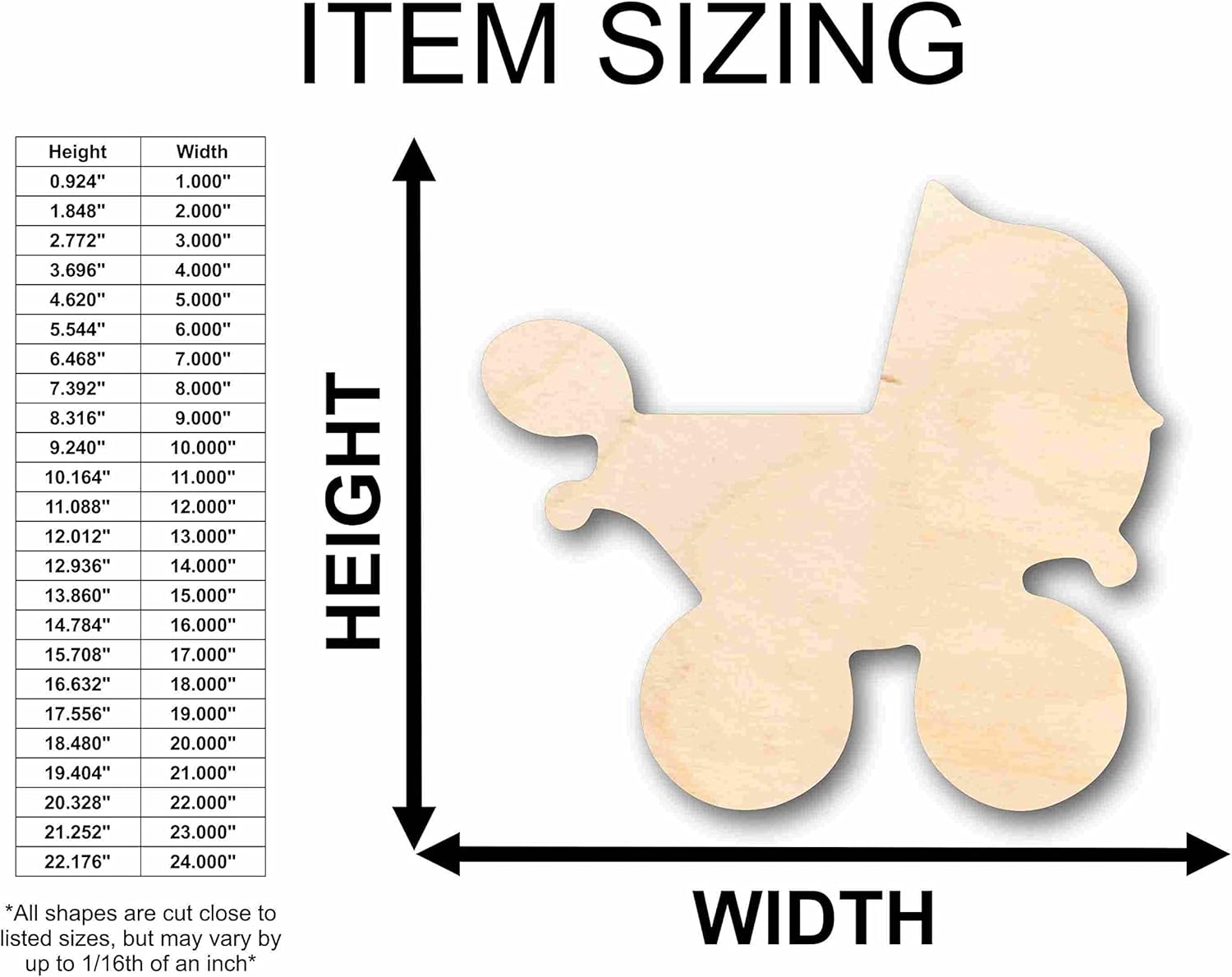 Unfinished Wood Baby Carriage Stroller Silhouette Craft up to 46" DIY 12" / 1"
