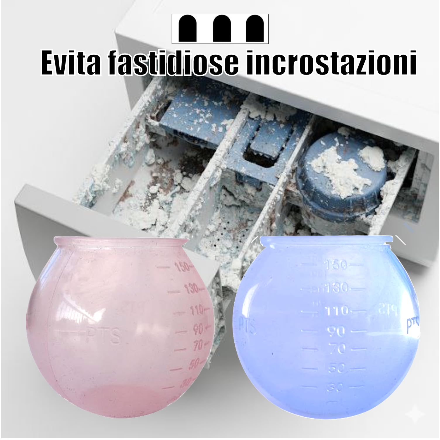 Palla Dosatrice Sfera per Detersivi,Pallina Dispenser,Detersivo liquido,Lavatrice 100% Silicone,Risparmio per Detersivi in Polvere e Liquidi, Antigraffio, Unica, (2 PALLE COL. ROSA BLU)