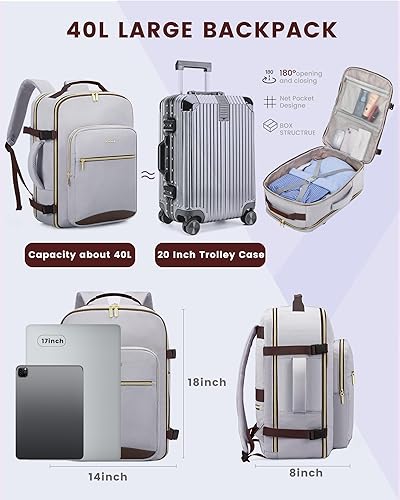 Miniatura 3 de LOVEVOOK mochila de viaje, mochila de transporte, mochila de artículo personal, bolsa de viaje, grande, Color carne beige, Mochila de viaje