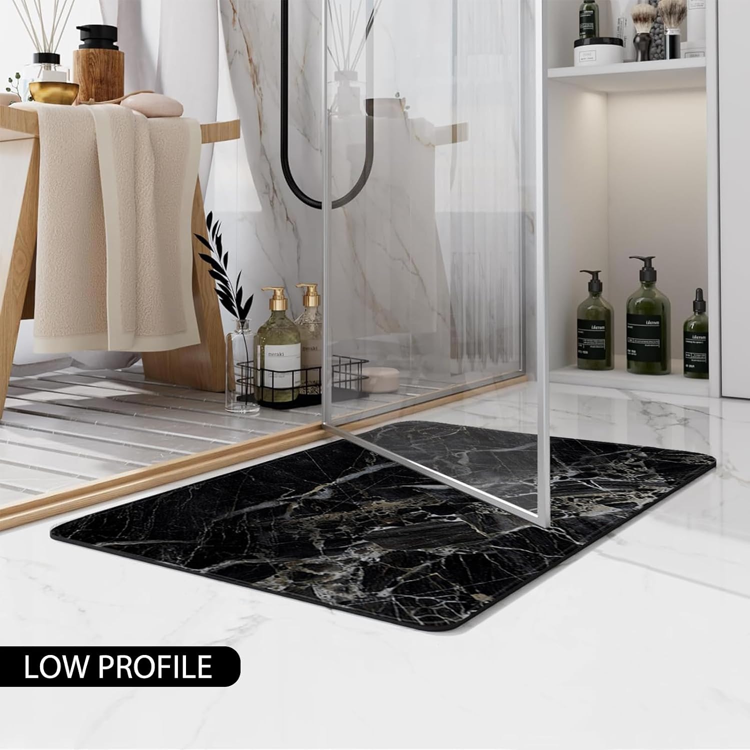 COCIVIVRE 3 Pieces Bath Mat Sets, Toilet Mats, Non-Slip, Water Absorption, Machine Washable Black-C007