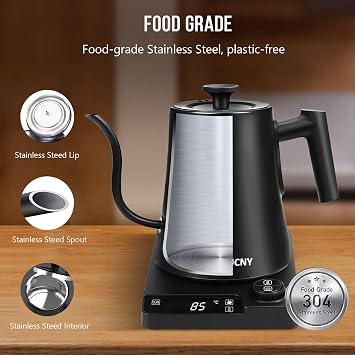 Electric Gooseneck Kettle 1L, Pour Over Coffee Tea, Temperature Control