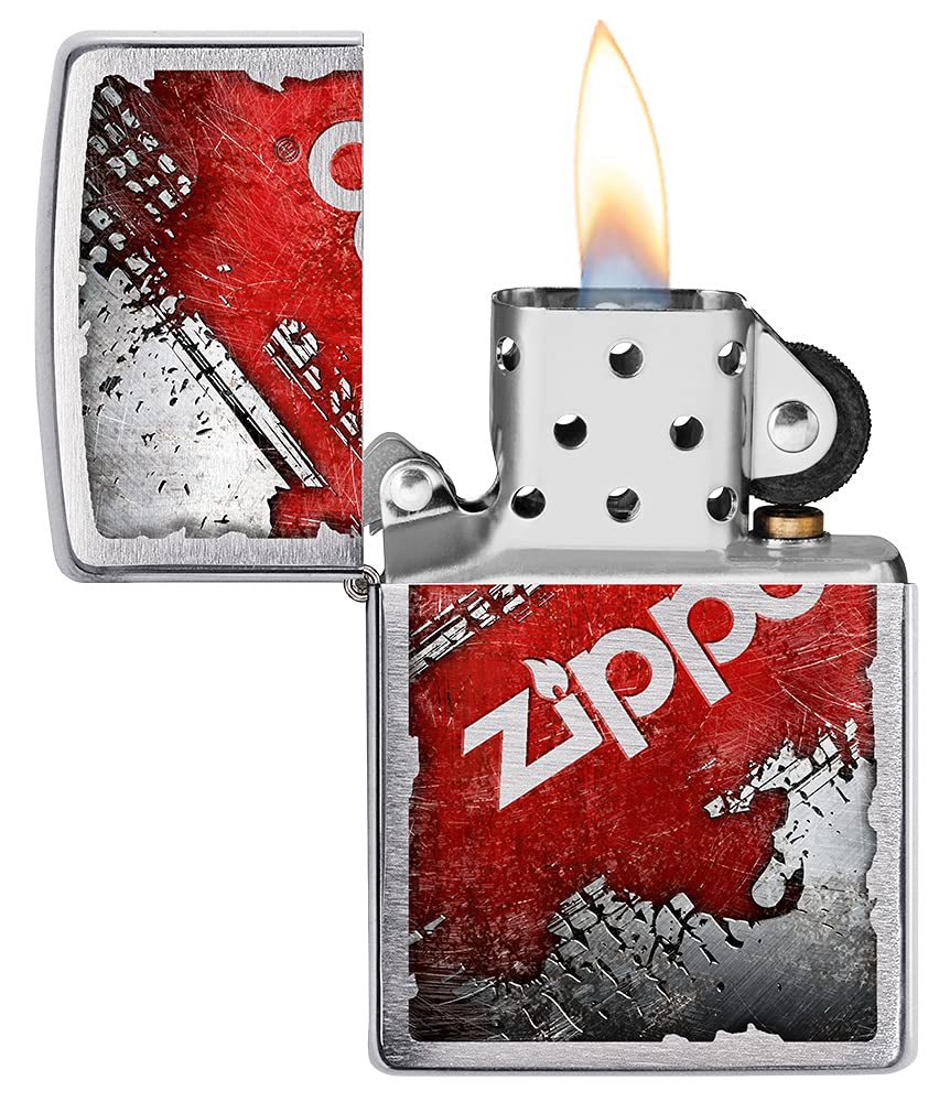 Zippo Briquet Tempête - Design Logo Argent - Chrome Brossé avec Color Image - Rechargeable - Réutilisable - Design Coupe-Vent - Coffret Cadeau - Fabriqué aux États-Unis
