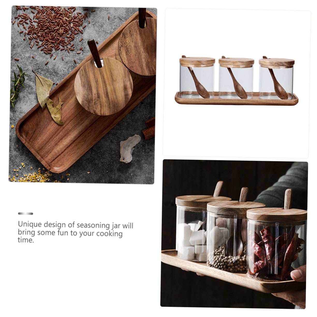 NOLITOY Glas Gewürzbehälter Satz Mit Holzdeckel Und Löffel Klares Vorratsglas Für Salz Pfeffer Zucker Multifunktionaler Gewürzaufbewahrungshalter Für Haushalt Und Küche