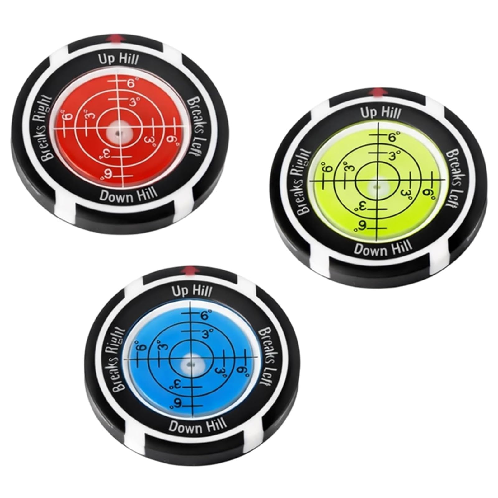 QhgPnt Three Golf Ball Markers, Golf Ball Markers for Putting Green, Golf Ball Markers with Precision Levels, Golf Accessories for Golfers Beginners and Professionals (Red, Green, Blue)