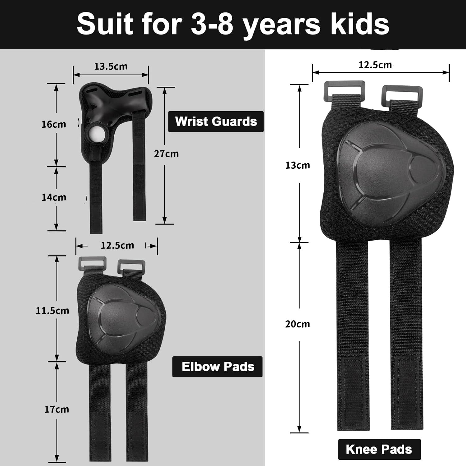 Protection Roller Enfant Rose 6 Pièces Genouillère Sport Fille Adolescents (Noir)