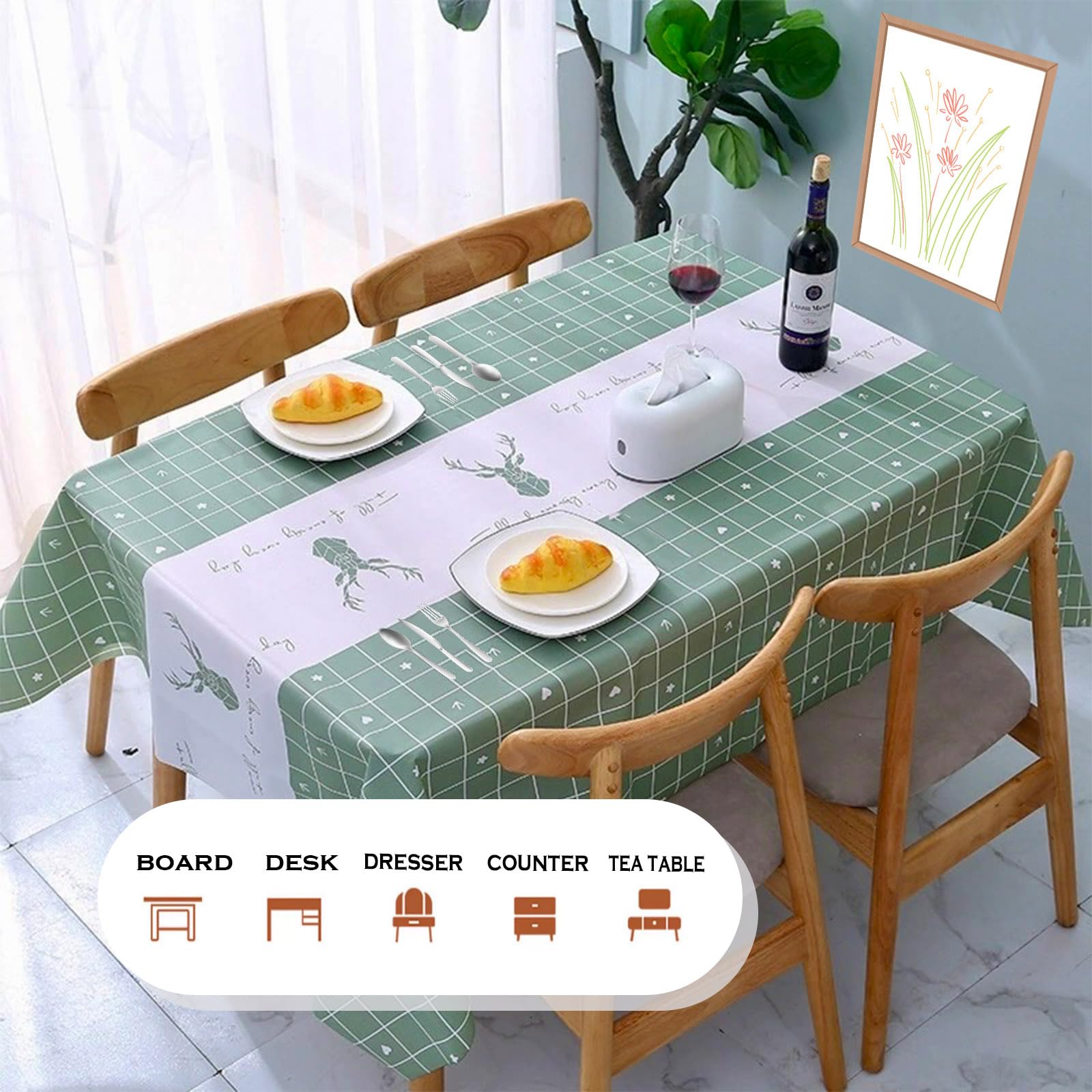 yayafunfun Plastic Tablecloth 137 * 180cm Waterproof Elk PVC Wipeable Rectangular Animal Cover - Image 4