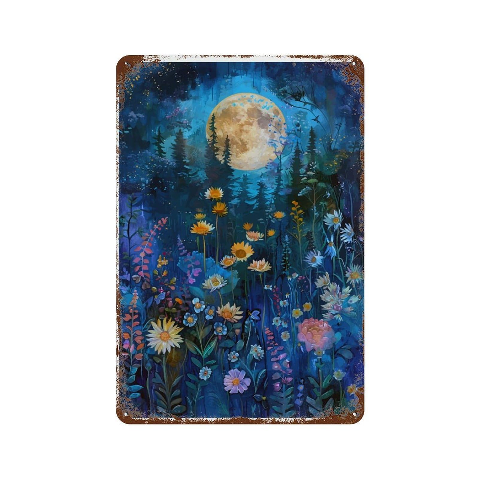 xiaoxiaoshen Moon Garden Cottagecore Lunar Botanical Illustration Ideal Wall Decor Art Metal Tin Poster Modern Home Decor Art Home Bar Shop Decorations Vintage Sign 30x20cm