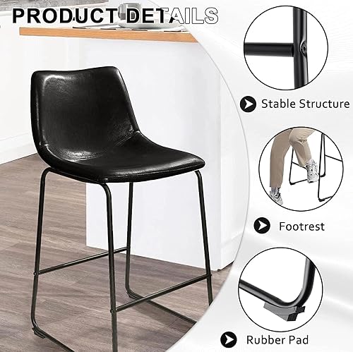 Miniatura 5 de LEMBERI Juego de 4 taburetes de bar de 26 pulgadas, modernos taburetes de bar de altura de mostrador, taburete de bar de piel sintética con respaldo