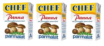 Parmalat Italian "Panna Chef ai Funghi Porcini", UHT Long Life Cooking Cream with brown edible mushroom 6.7 Fluid Ounce 200ml Packages Pack of 3 [ Italian Import ]