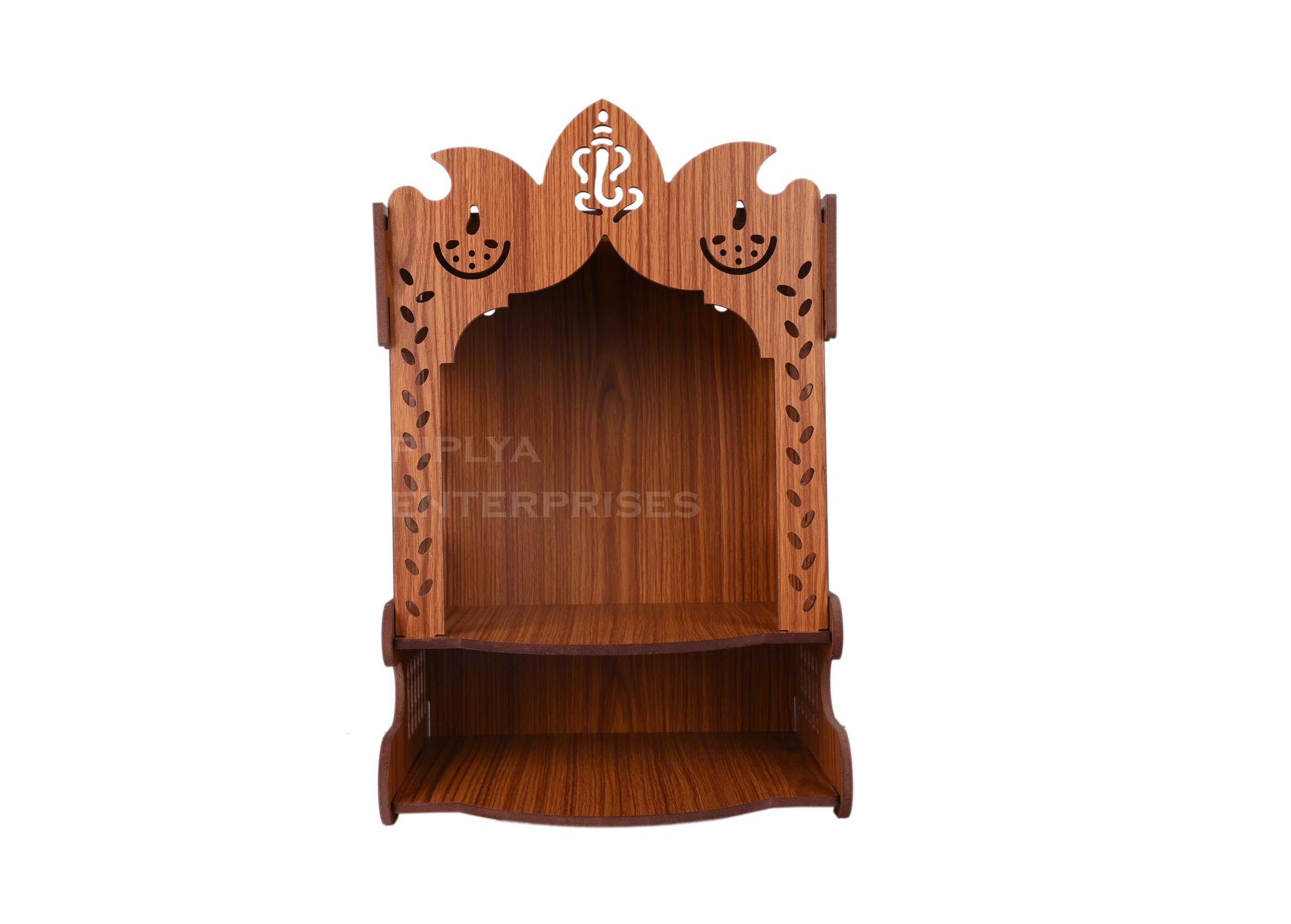 AR WALL Art Wall Mounted Polished Pooja Mandir in Light Finish | Compact Wooden Temple Style_68 for Home & Office (L-10.5 x W-8.25 x H-14.25 Inch) 1