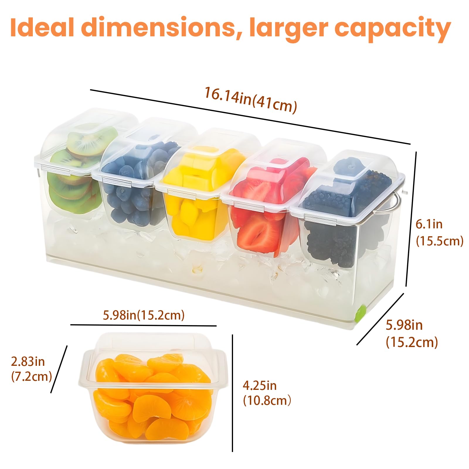 Bandeja de condimentos enfriados con hielo con 5 recipientes – Servidor de condimentos refrigerados con tapas – Bandeja de condimentos – Bandejas de servir frías para fiestas, accesorios de