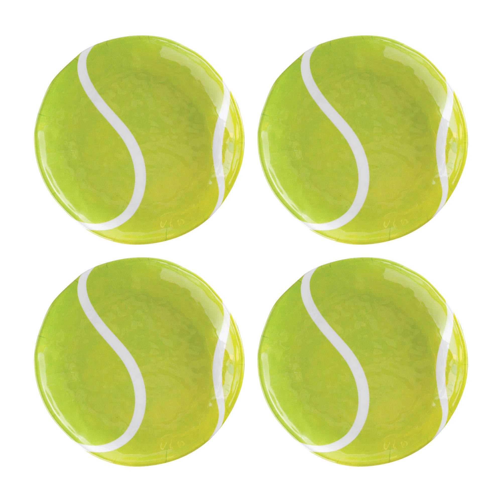UP Tennis Ball Melamine Round Dessert Plates, Small Serving Plates, for Appetizer, Snacks, and Side Dishes, Green, 6 Inch, Set of 4
