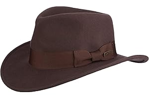 Indy Jones Men's Wool Felt Water Repellent Outback Fedora with Grosgrain