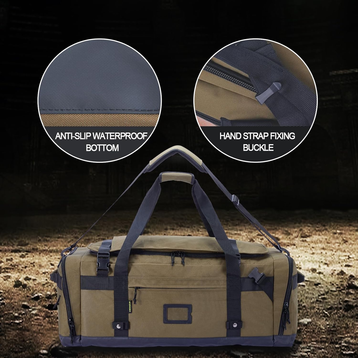 Large Duffle Bag for Travel - Men & Women, Foldable Gym Duffle Backpack, Heavy Duty Tactical Military Canvas Duffel Bags, Extra Big Carry On with Shoe Pockets, Waterproof (80L/103L) - Image 2