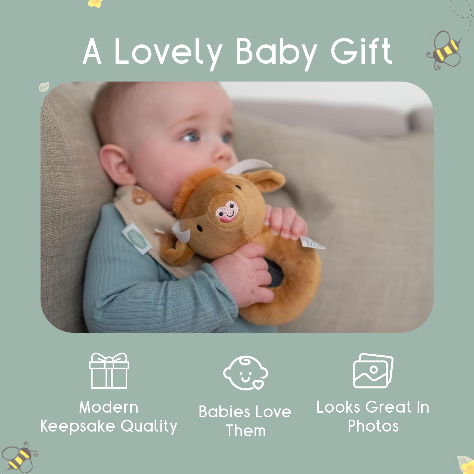 Ziggle Soft Plush Baby Rattle Toy | Newborn Sensory & Cuddly Gift | Highland Cow - Image 4