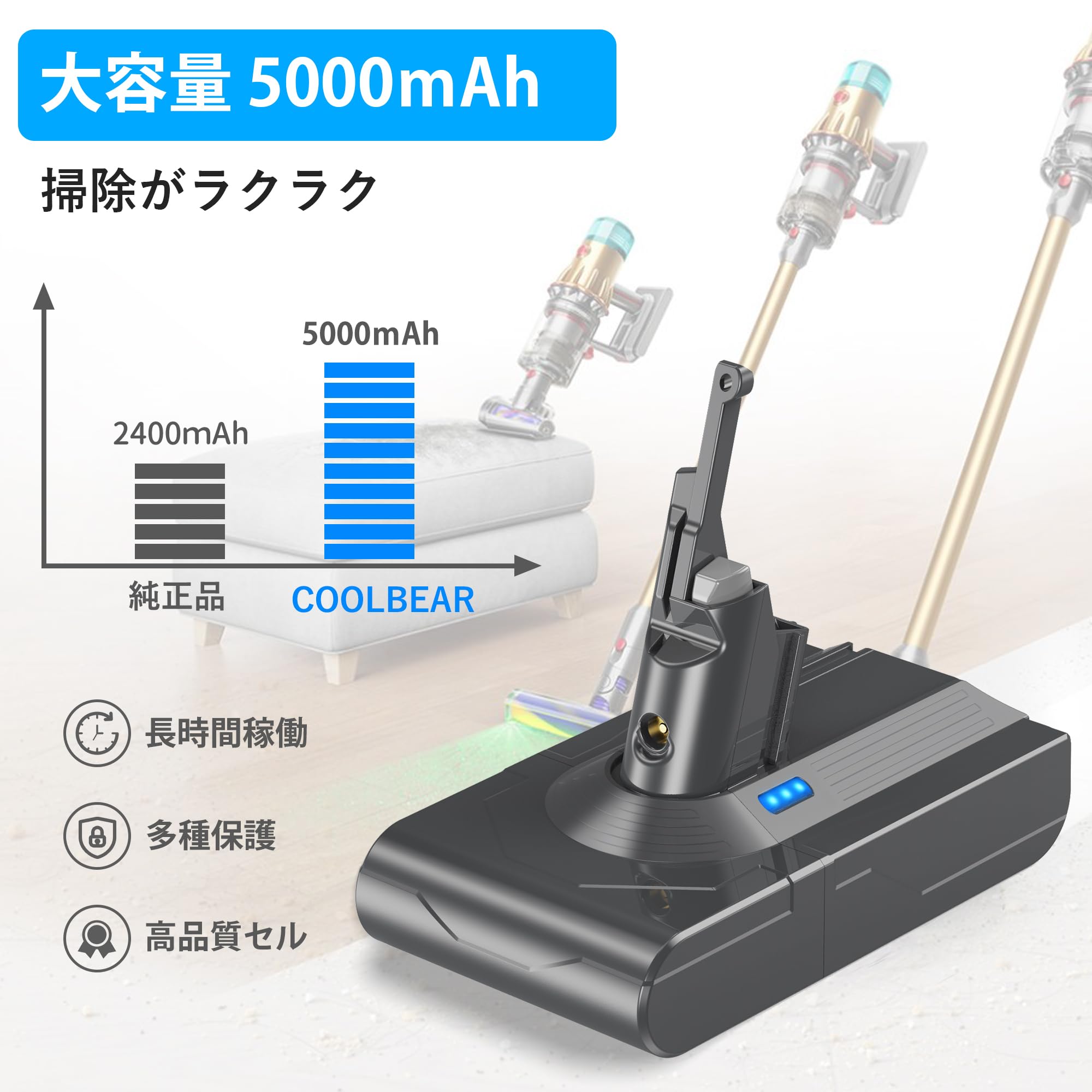 Amazon.co.jp: COOLBEAR V8 バッテリー ダイソン 交換 SV10 掃除機用 