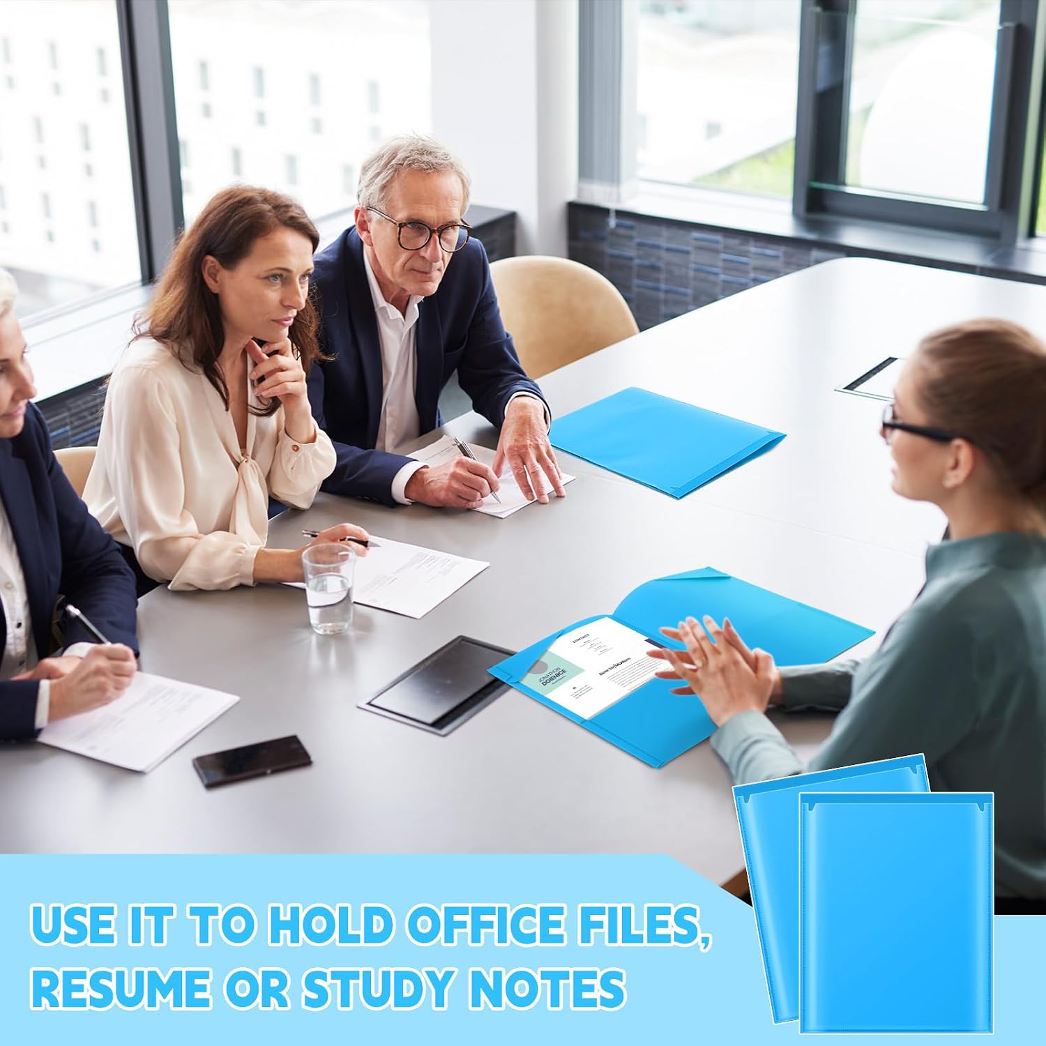 Henoyso 36 Pack Lake Blue Plastic Folders with Clear Front Pockets Heavy Duty File Folders with 2 Pockets and Card Slot for Student Communication School Office Presentation Report