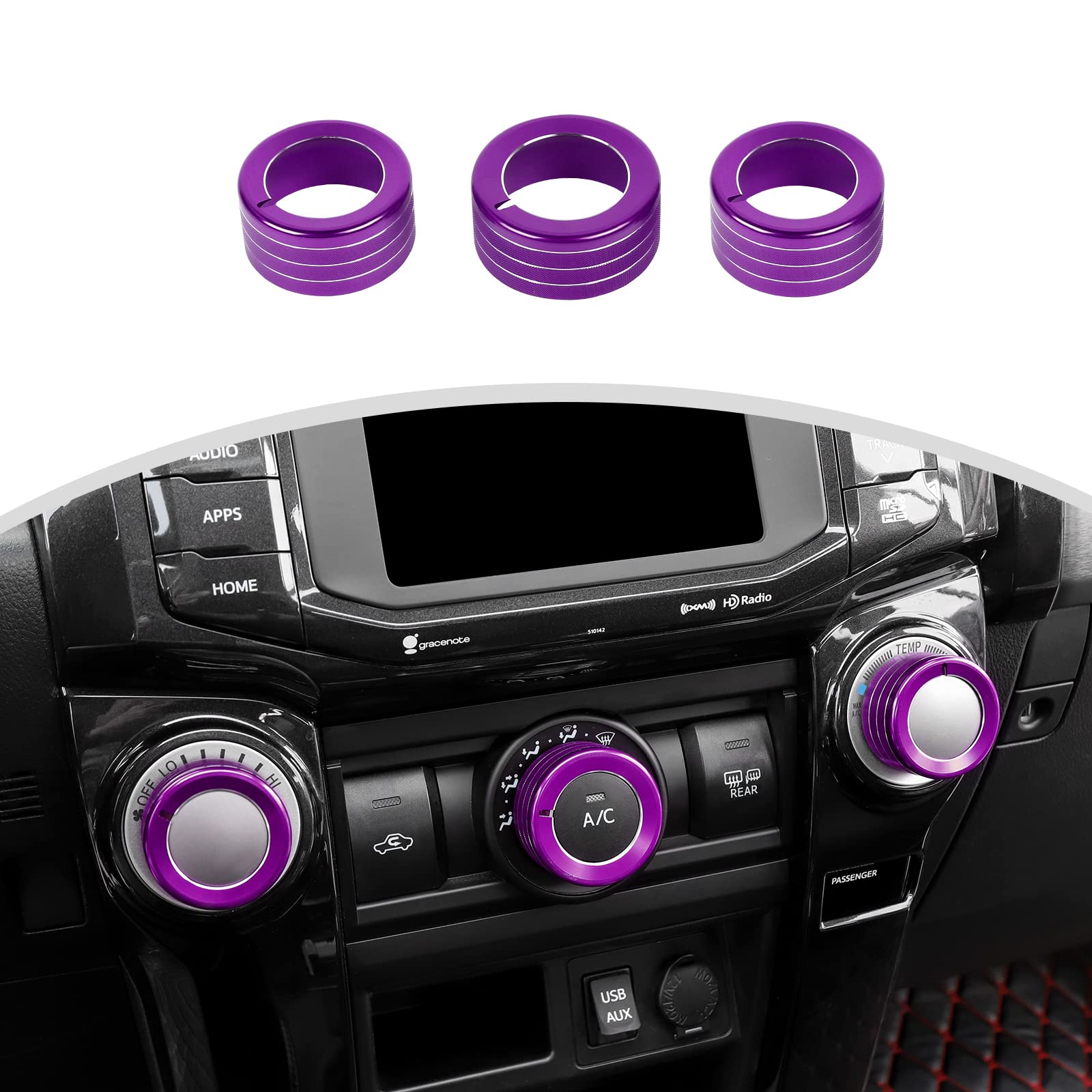 CheroCar Air Conditioner Button Trim Cover Aluminum Alloy Knob Cover Compatible with Toyota 4Runner 2010-2025,Purple…
