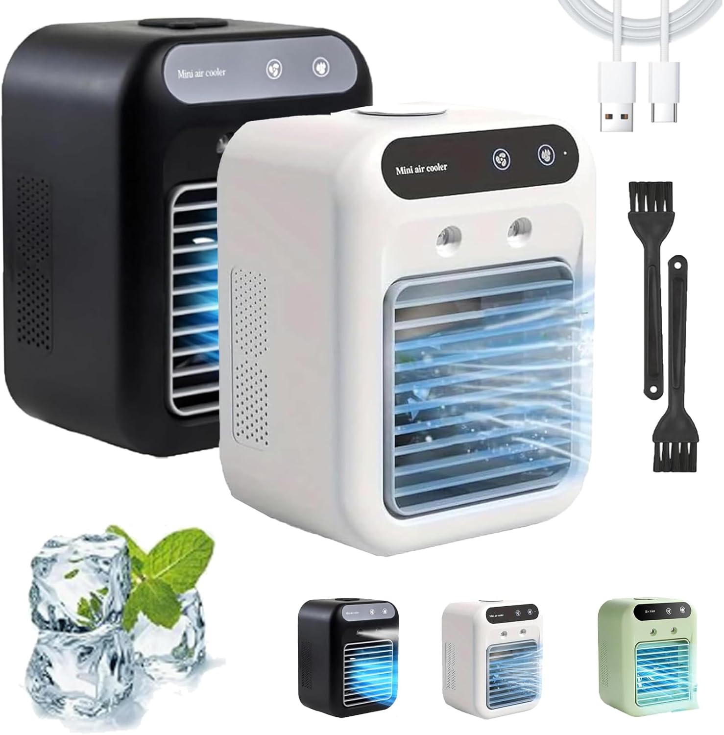 Dejacool Portable Ac, Dejacool Portable 3 in 1 Air Conditioner, Mini Ac Cooler Humidifierwith Dual Spray, 500ml Tank, for Desk, Bedroom, Office, Car & Small Room Cooling (Black+White)