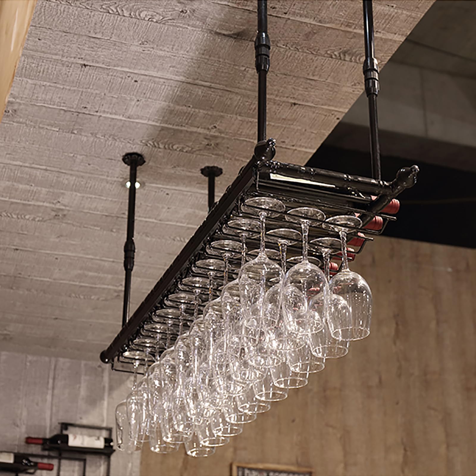 Soportes para Copas Colgante, Altura Ajustable Techo Botellero, Metal Porta Bottiglie da Vino Soporte de Copas Sostenedor para Barra Bar/Club/Armarios para Vino (BK, 120 * 30cm)