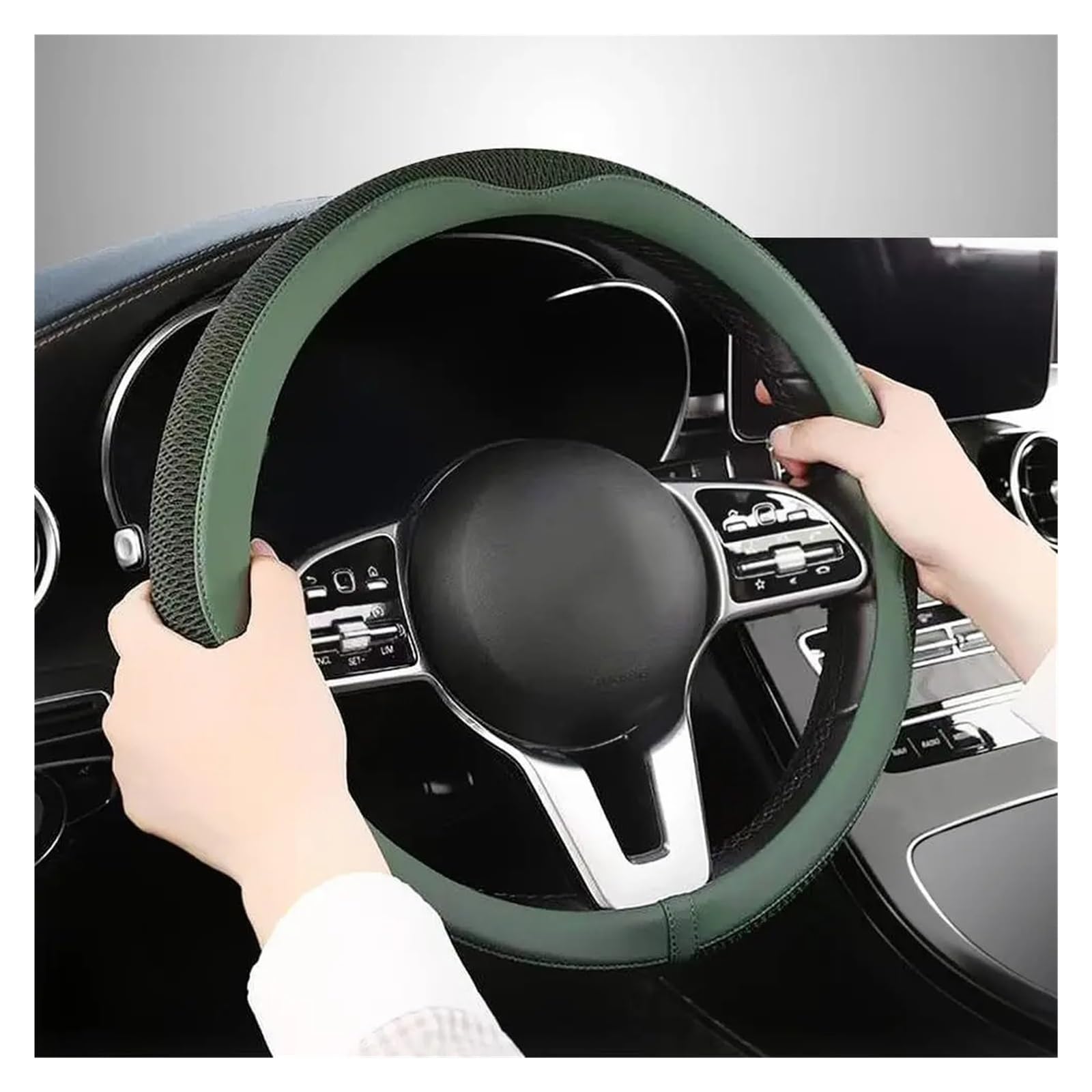 Cubierta Volante Coche Funda para Volante Cuero Fibra Ultrafina Cómoda Antideslizante Universal Las Cuatro Estaciones(O-Type Microfiber Leather Green)