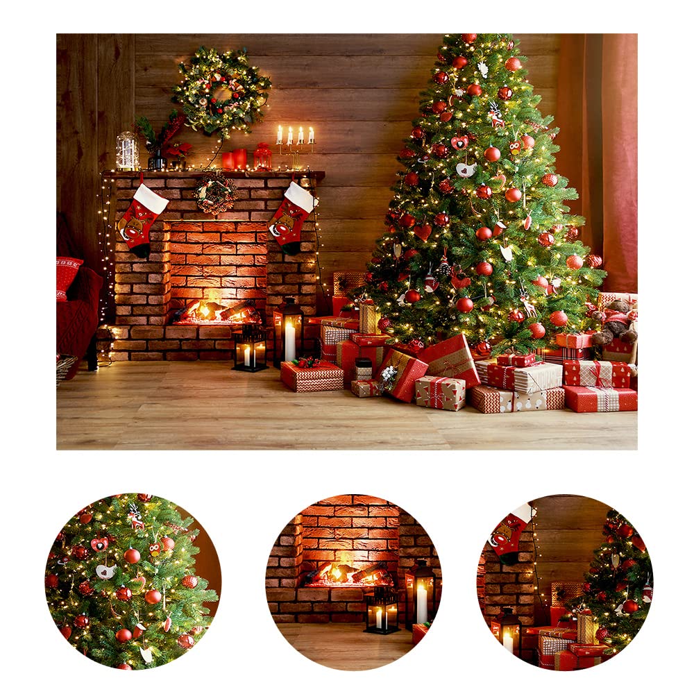 Toile de fond de joyeux Noël pour la photographie, arbre de Noël, cheminée, cadeau de fenêtre, famille, bébé, portrait, fond, décor de fête, studio photo  44