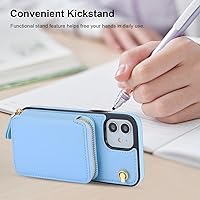 Vista 6 de Bocasal Funda tipo cartera cruzada para iPhone 12/12 Pro, funda de piel con bloqueo RFID y soporte para tarjetas, funda protectora con cremallera