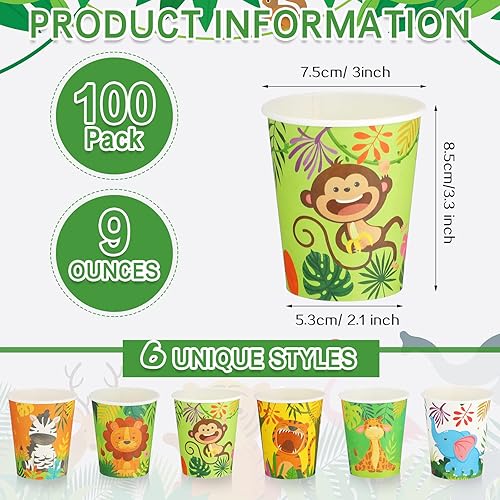 Miniatura 2 de Amyhill 100 vasos desechables de papel de 9 onzas para niños, animales, tazas de baño, pequeñas y coloridas para fiestas, picnic, barbacoas, viajes,
