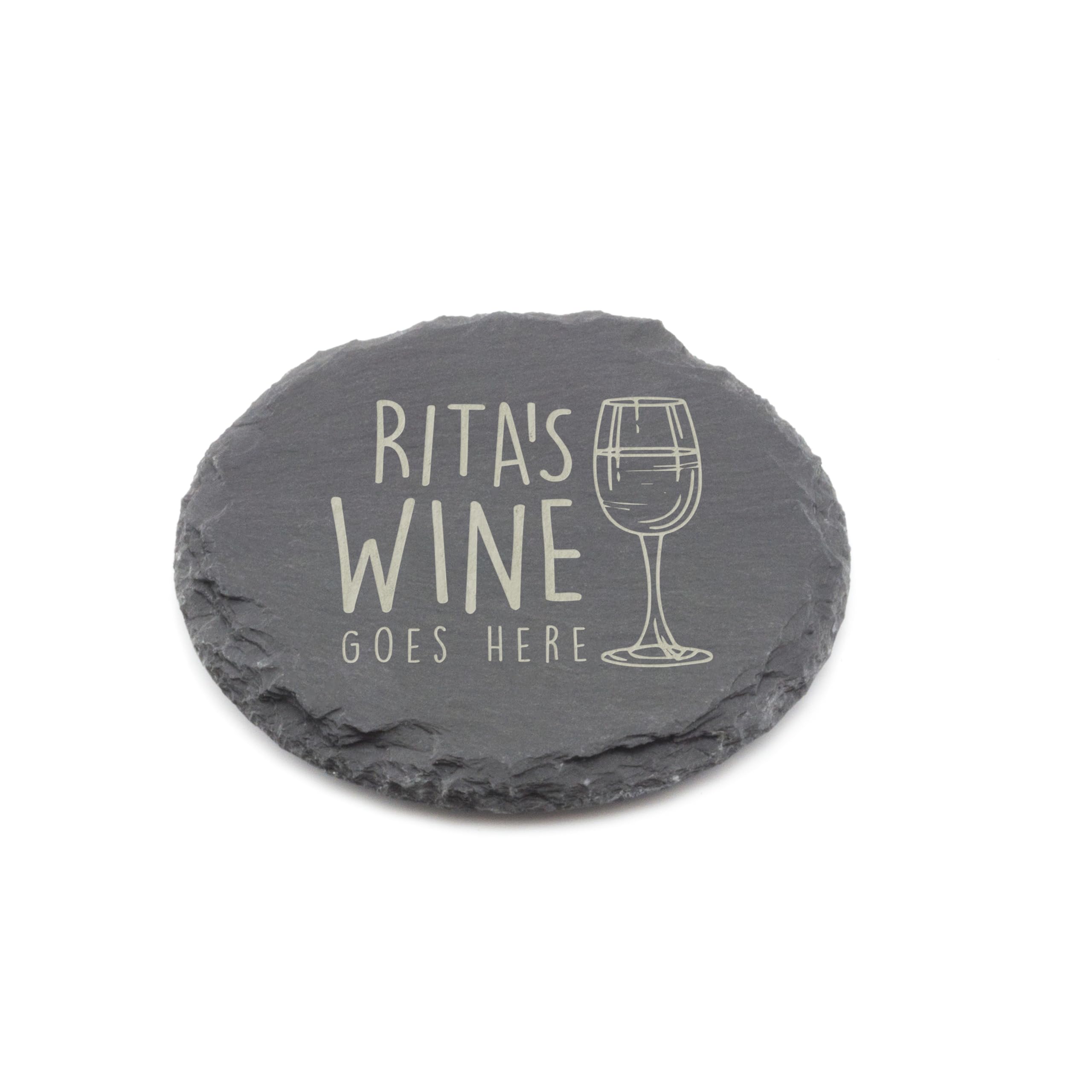 Personalised Slate Coaster - Your Wine Goes Here Design - Laser Engraved Round Drinks Coaster Gift for Her or Him - Birthday, Wedding, Anniversary or Christmas