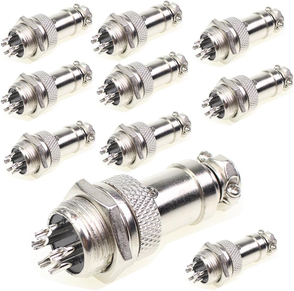 Aviation Plug Connector 10 Pairs Male Female Panel Metal Wire Connector 16mm Socket (5 Pins 10-Pack)