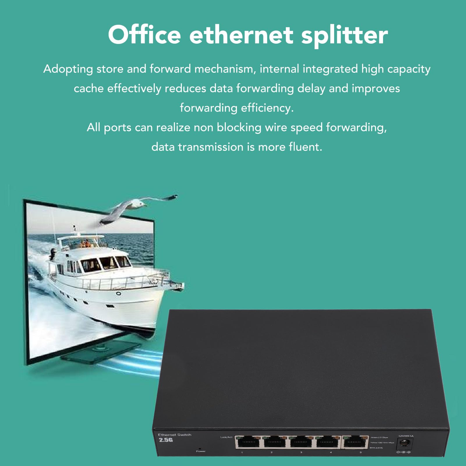 Switch di rete Gigabit Ethernet a 5 porte, migliora l'efficienza di inoltro 100-240 V in lega di alluminio 5 porte 2.5G Switch porta di rete per ufficio (BROLEOonseiyg0gm-12)
