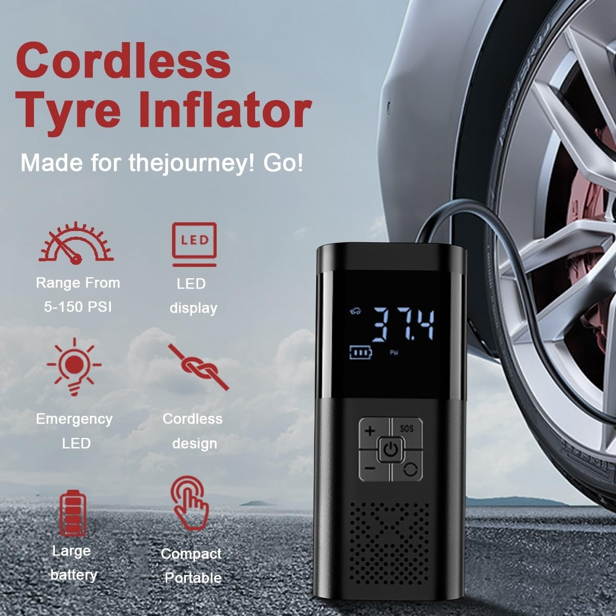 Compresores de aire portátiles Versión bomba de aire para coche Inflador de neumáticos portátil inalámbrico Inflador de neumáticos 12V compresor de aire para coche con manómetro Inflador Ruedas Coche