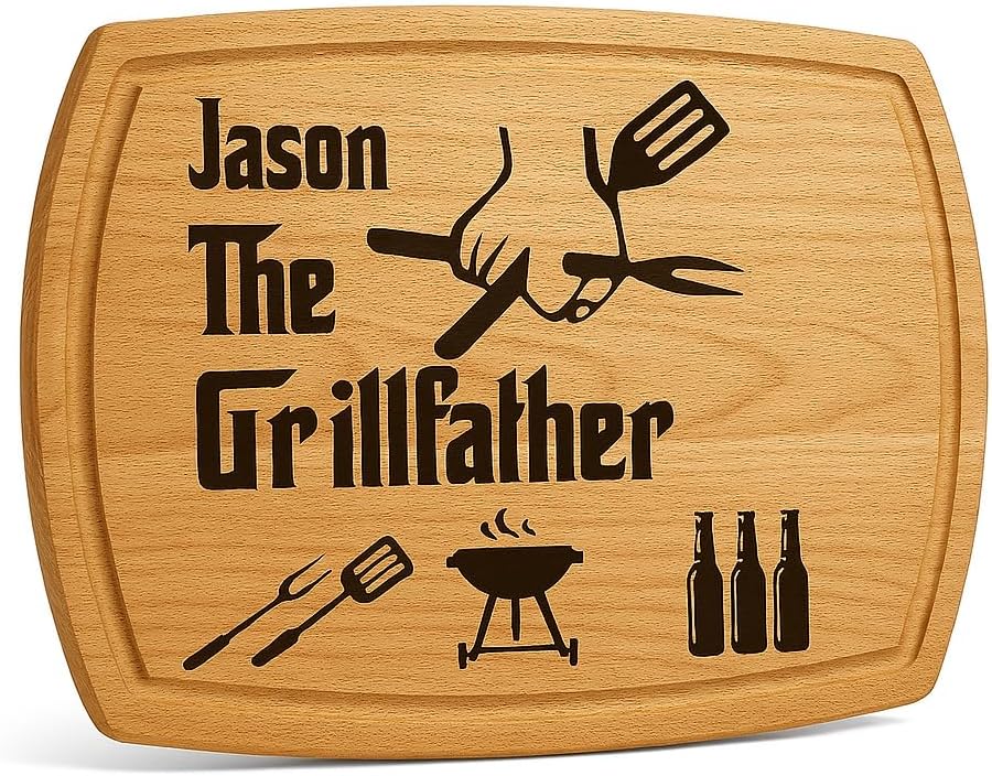Personalized Grillfather Cutting Board – Engraved BBQ Gift for Dad – Custom Wooden Meat Cutting Board & Serving Tray for Grill Masters – Father’s Day, Birthday & Holiday Gift for BBQ Lovers