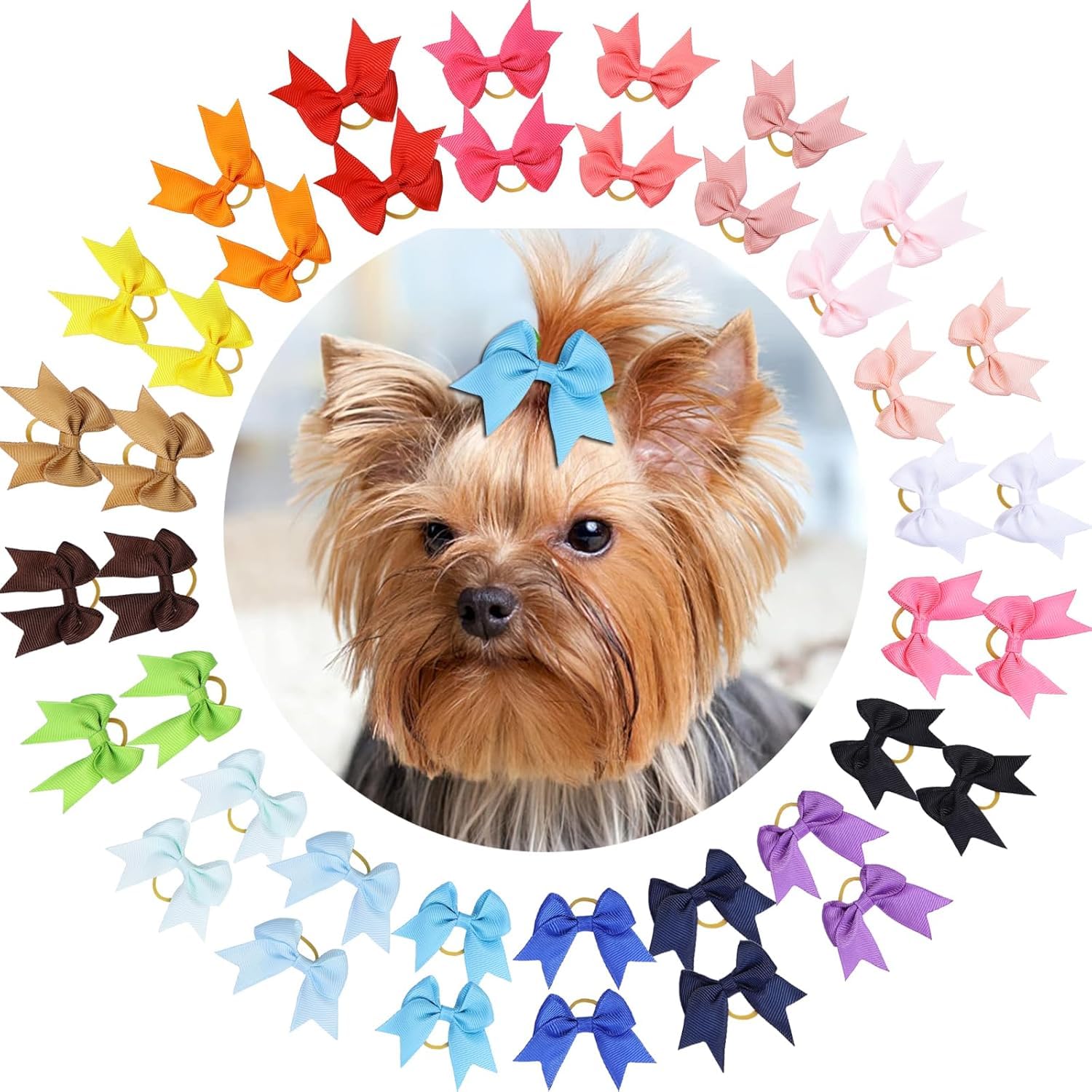 chiduerm 40Pcs Puppy Dogs Hair Barrettes Bows with Rubber Bands,Hair Accessories Bow Pet Grooming Cute Pet Small Hair Bowknot (White C)