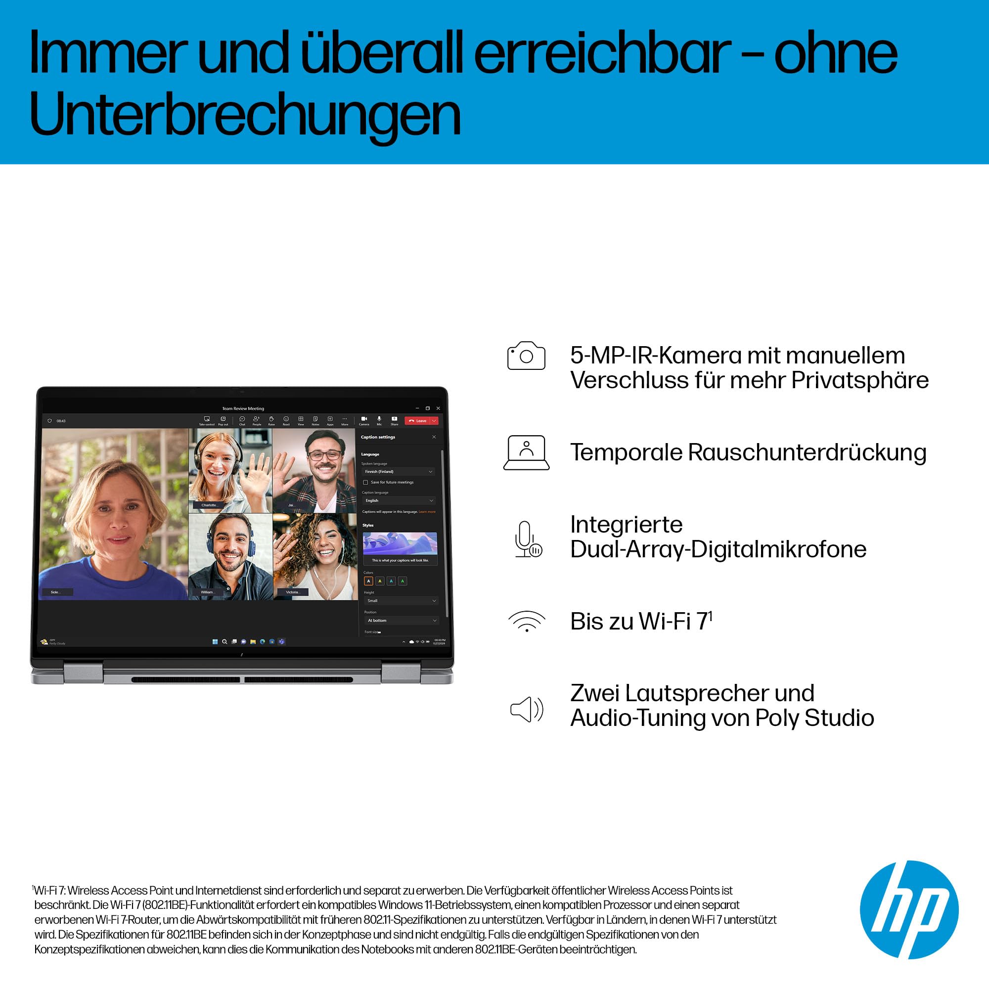 HP OmniBook X Flip 2-in-1 Laptop 14" 2K Touchscreen AMD Ryzen AI 7 16GB RAM 512GB Win11 Silber