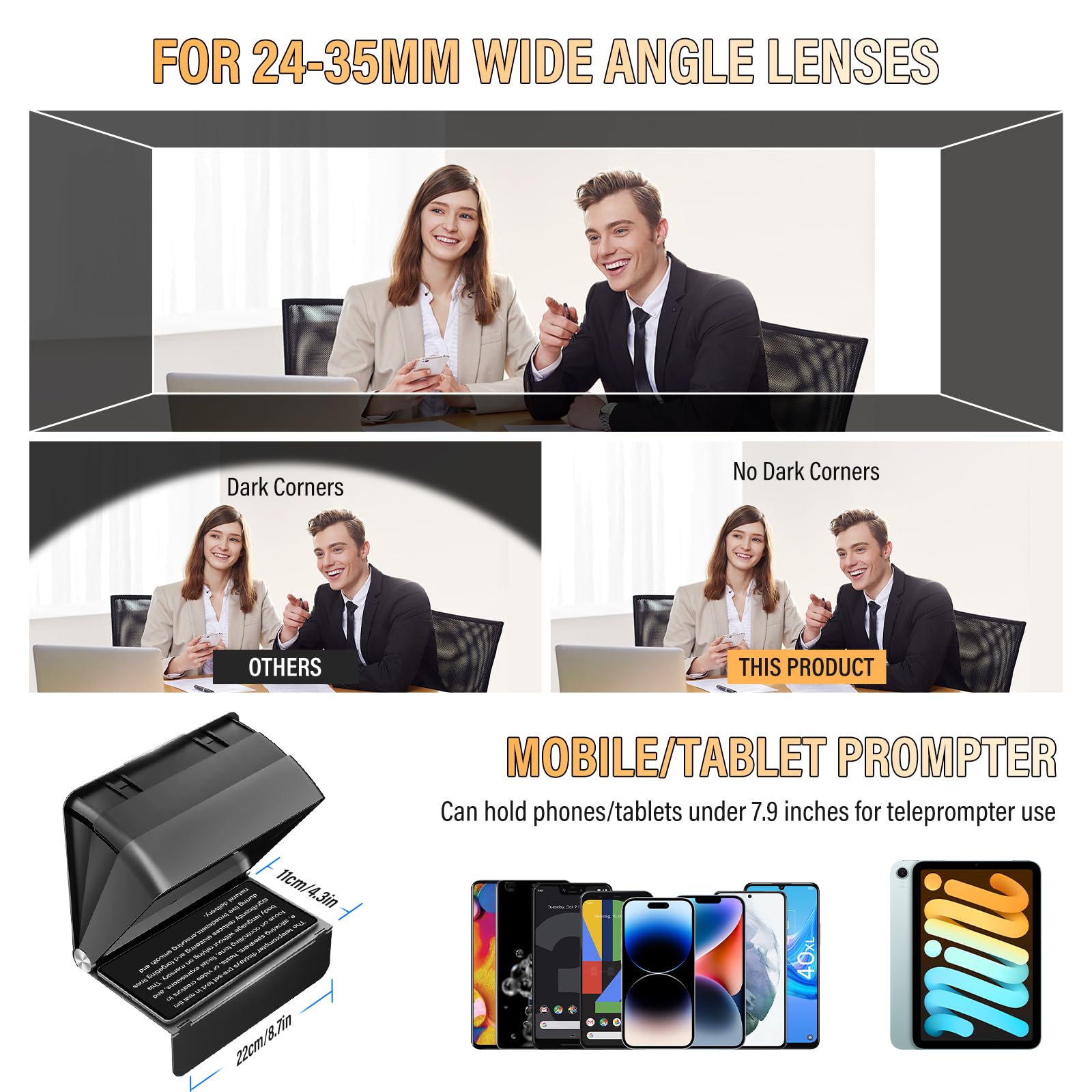 Soonpho T1 Teleprompter for Smartphone Tablet Camera DSLR up to 7.9 inches Supports Wide Angle Lenses with Remote APP Bluetooth Control Compatible with iOS/Android Systems for Vlog Live Streaming