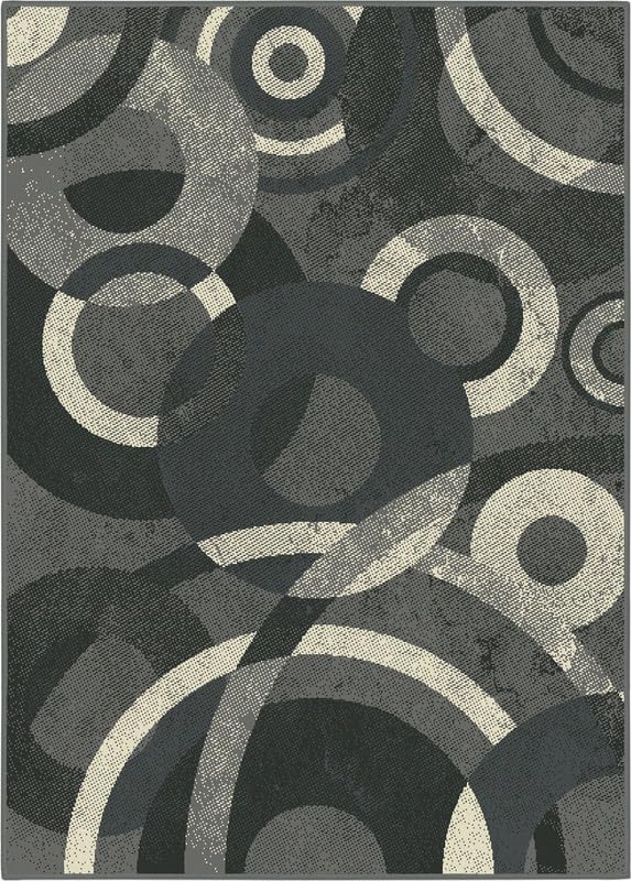 SrS Rugs® Luna Collection, Living Room Rugs, Hallway Runners, with Soft Smooth 8mm Pile. Contemporary Borders Design. 7 Colours, 9 Sizes (Circles Grey, 160cm x 225cm) — image 1
