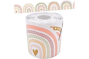 Boho Border Bulletin Board - Cool Tones Rainbows Die-Cut Rolled Border Trim...
