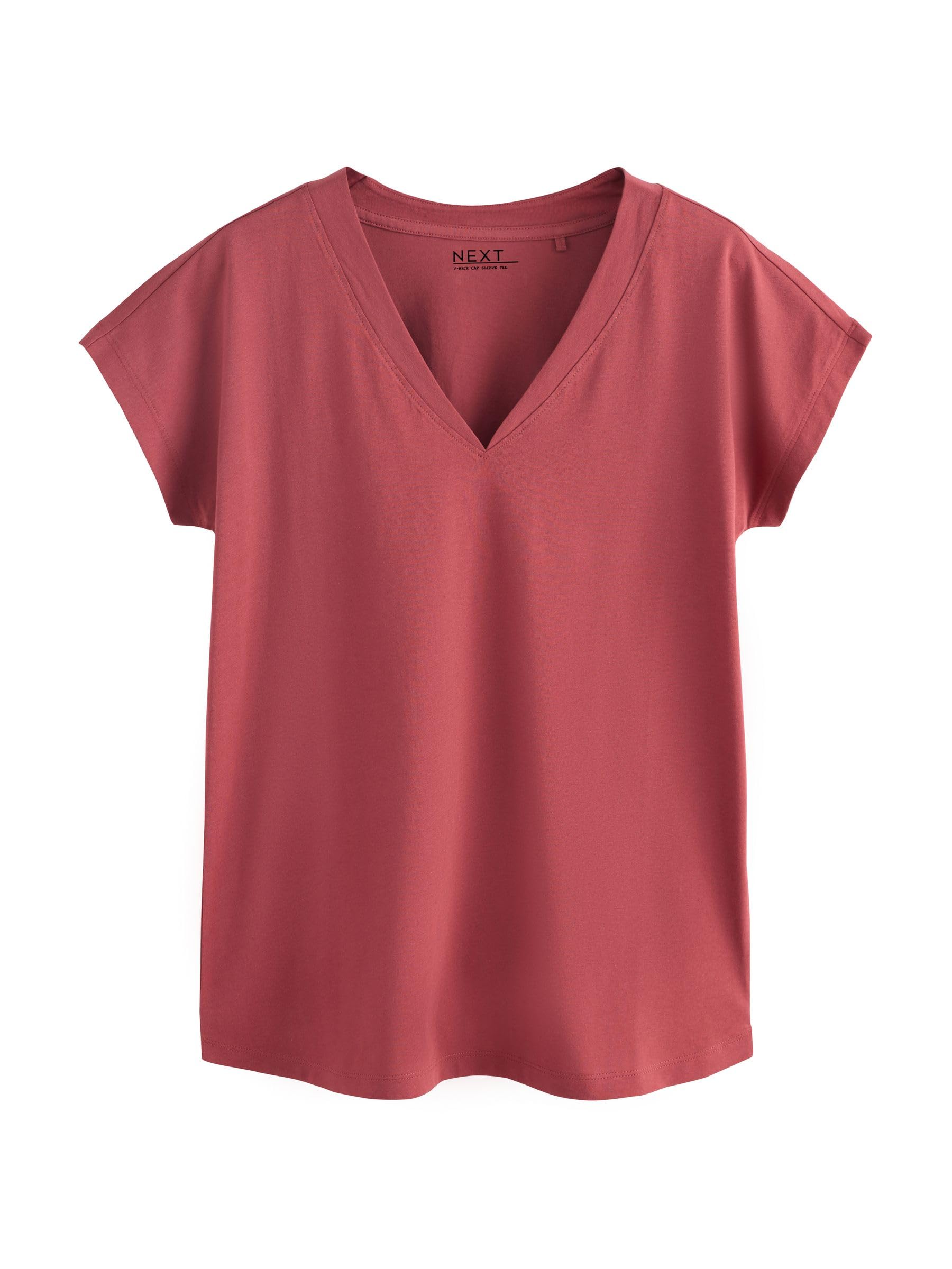 NEXT Femme T-Shirt à Mancherons et col V, Lot de 5 | Coupe standard, 100 % coton